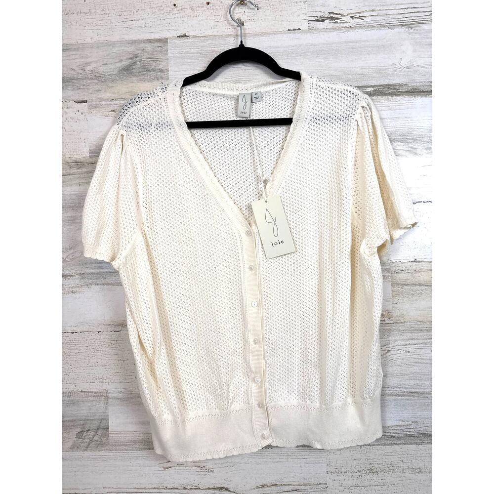Joie Womens XL Cream Open Knit Button Up Cardigan Sweater Lightweight NWT